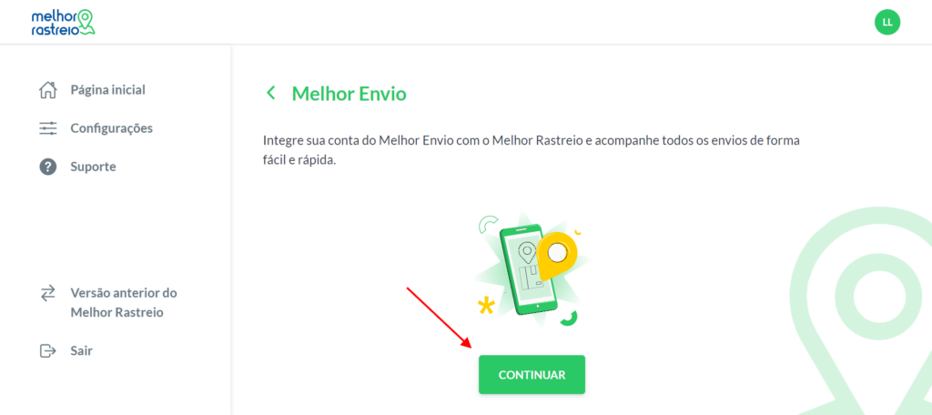 Clique em "Continuar" no Melhor Rastreio