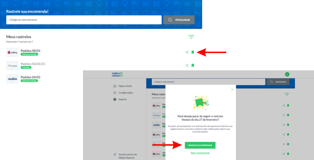 Botão "Parar de acompanhar"