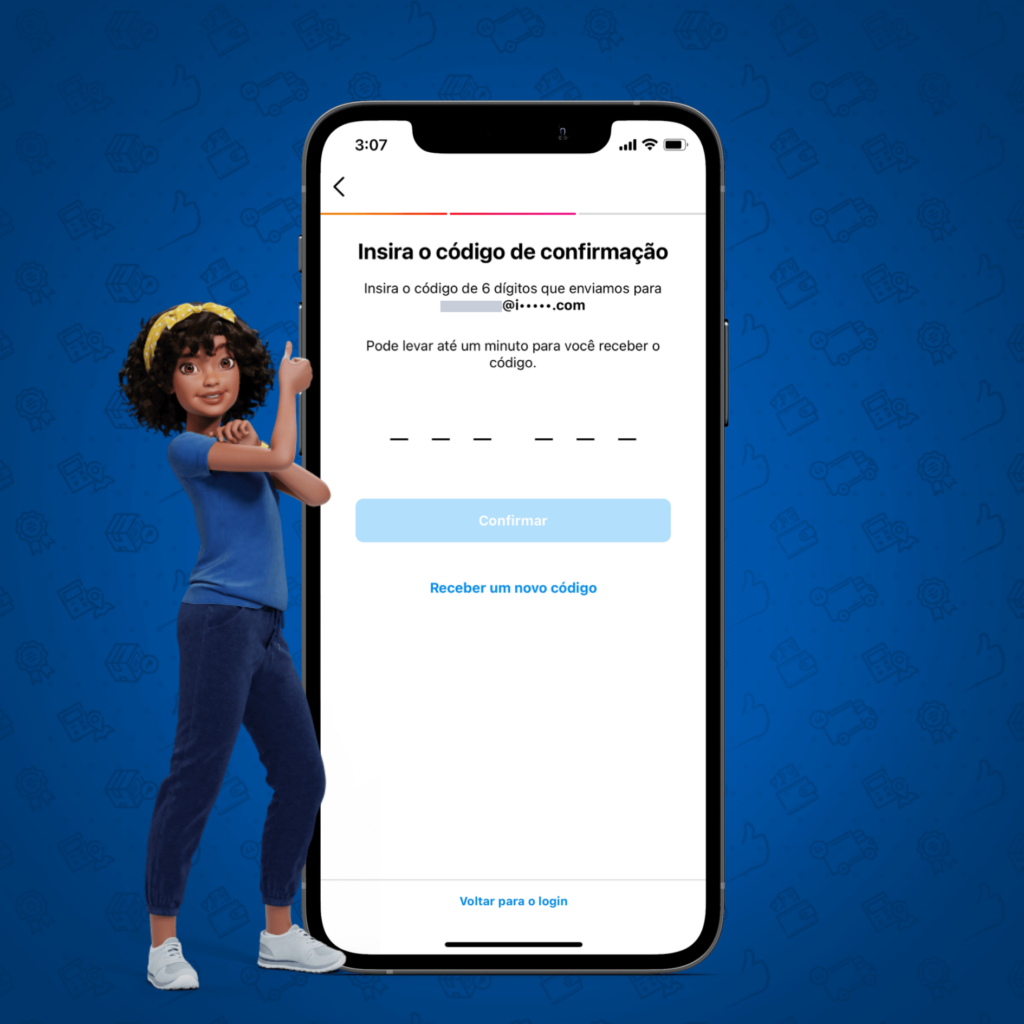 Tela instagram com campo para inserir código de confirmação
