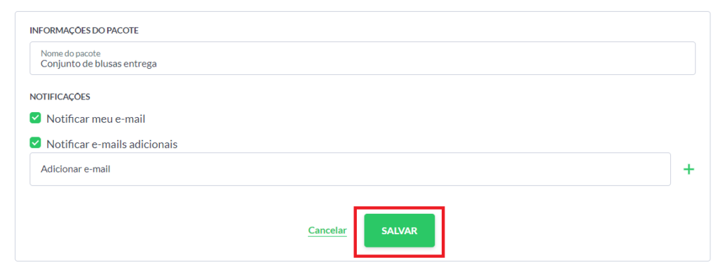 Botão "Salvar" para ser notificado por e-mail 