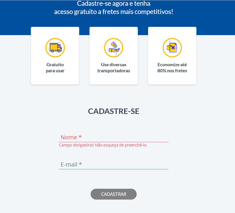 passo 1: cadastro no Melhor Envio