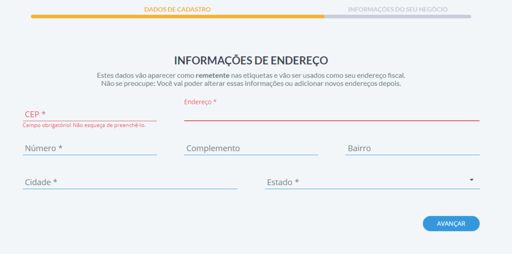 Formulário para cadastro