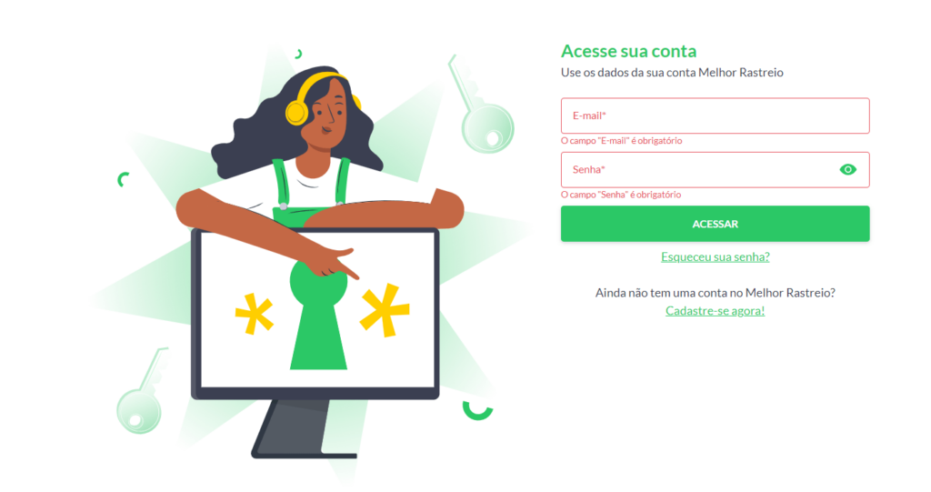 Página de login do Melhor Rastreio