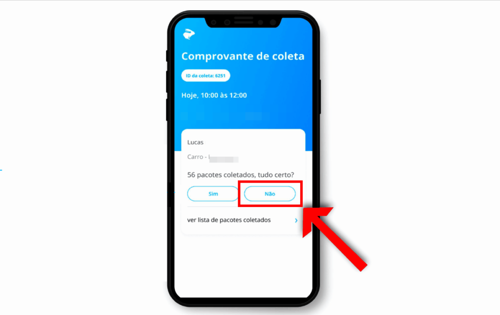 Tela de celular site da loggi solicitando confirmação se a coleta foi bem sucedida