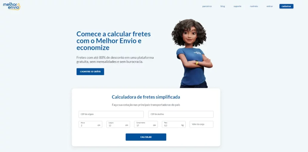 detalhe da calculadora de frete do Melhor Envio que pode ser indexada ao marketplace da Amazon