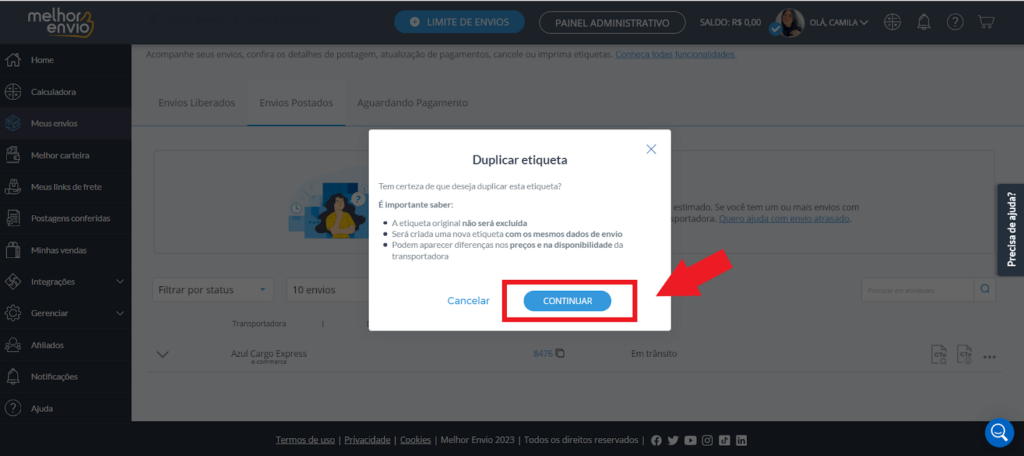 Clique no botão azul "Continuar"