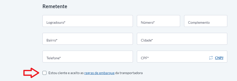 Confirme estar ciente com as regras de embarque
