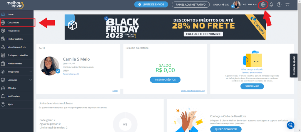 Selecione a Calculadora na aba lateral.