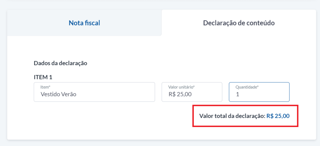Preencha o "Valor unitário"