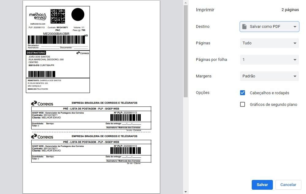 Salvar impressão como PDF