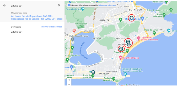 Selecione o local de postagem no mapa