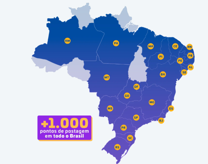 +1000 pontos de postagem em todo o Brasil