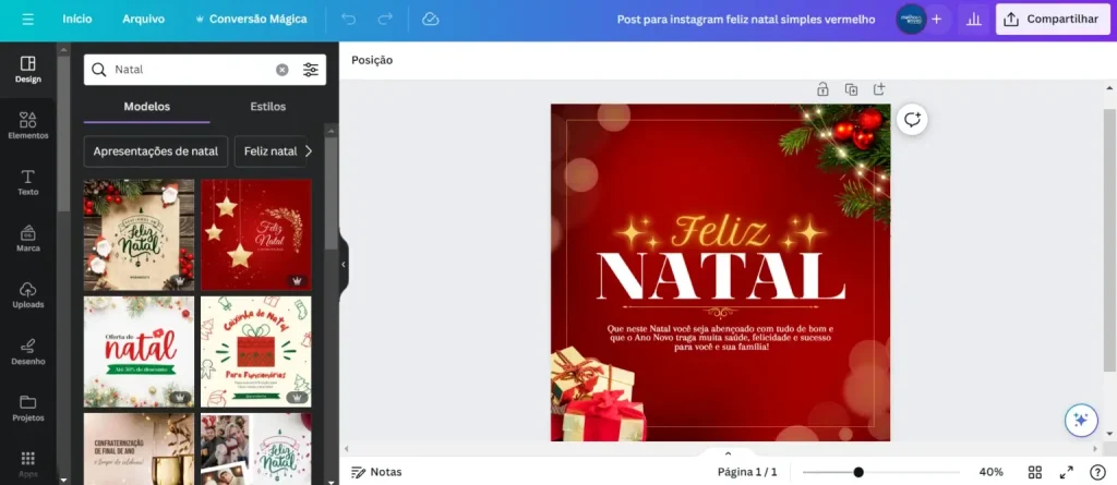 Tela do canva com arte de Feliz natal