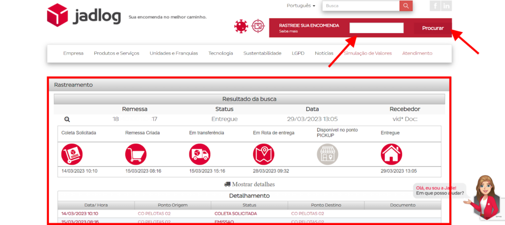 Rastreio pedido da Jadlog pelo site oficial da transportadora