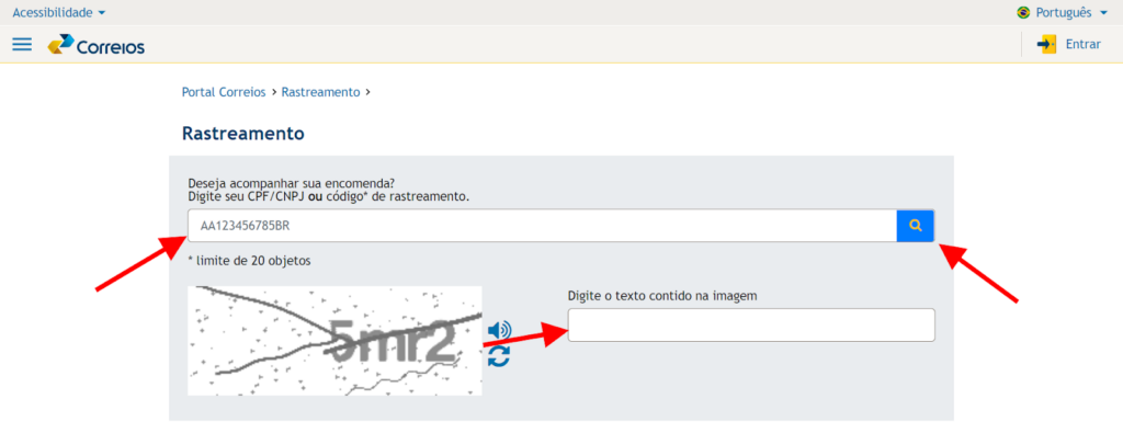 Rastreio dos Correios pelo site oficial da transportadora.