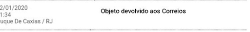 Objeto devolvido aos Correios
