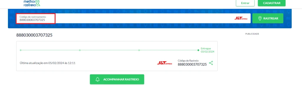 rastrear pedido J&T no Melhor Rastreio