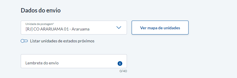 Escolha a agência de postagem