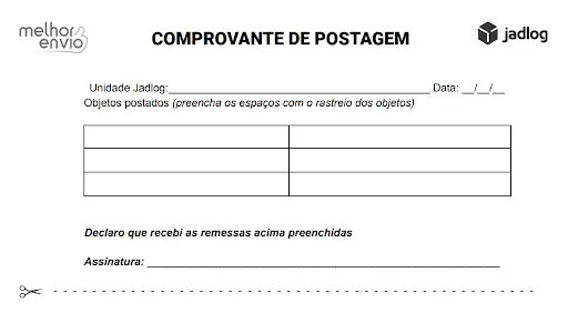 Exemplo de comprovante de postagem