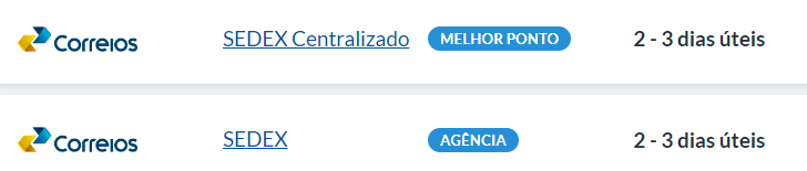 Sedex dos Correios no resultado da Calculadora do Melhor Envio