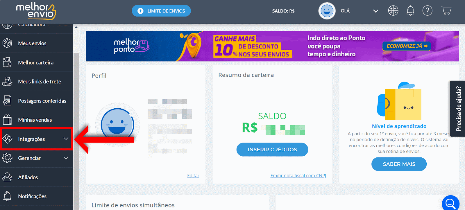 Clique em "Integrações" em seguida "Tabelas"