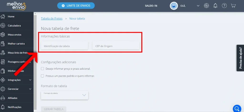 Preencha os campos das informações básicas