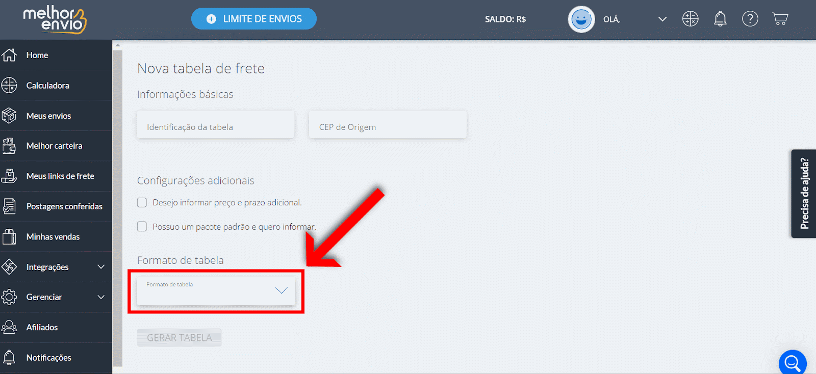 Selecione o formato de tabela
