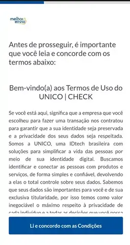 Clique em "Li e concordo com as condições"