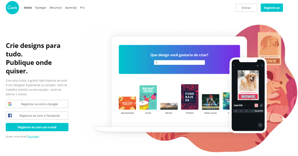 canva ajuda a criar designs para as mais diversas aplicações