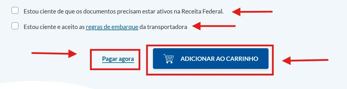 imagem com campos de confirmação e botão para finalizar o pagamento ou adicionar ao carrinho
