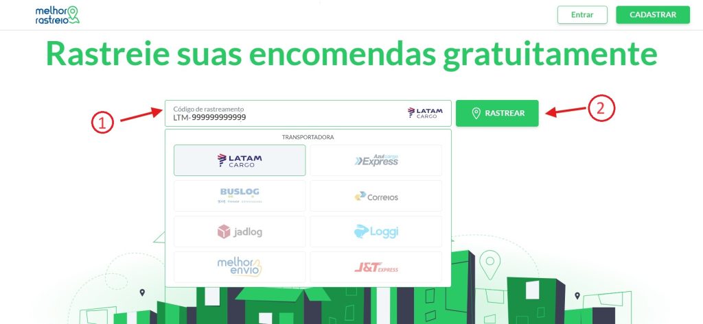 Insira o código de rastreio no campo "código de rastreamento" e clique em "Rastrear"