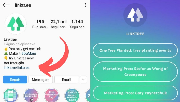 exemplo de conta no instagram que utiliza o linktree
