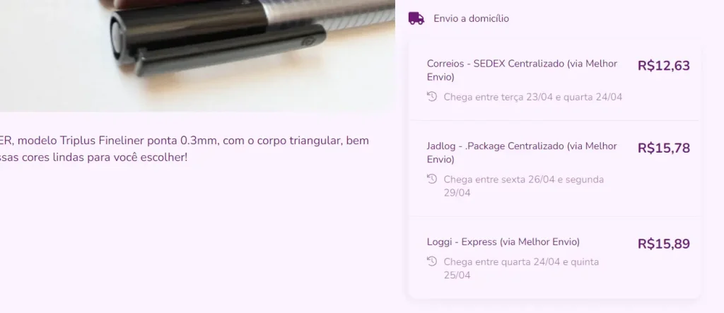 Exemplo de calculadora do Melhor Envio integrada a loja
