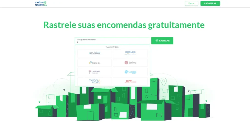 Tela página inicial do Melhor Rastreio