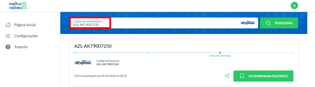 rastrear encomenda azul no Melhor Rastreio