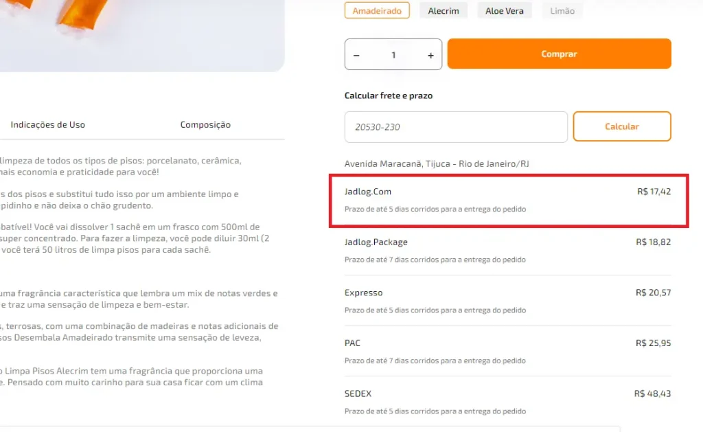 Exemplo de calculadora do Melhor Envio integrada a loja online