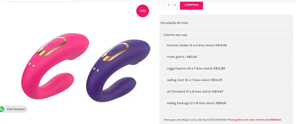 Exemplo de calculadora do Melhor Envio integrada com loja de sex shop