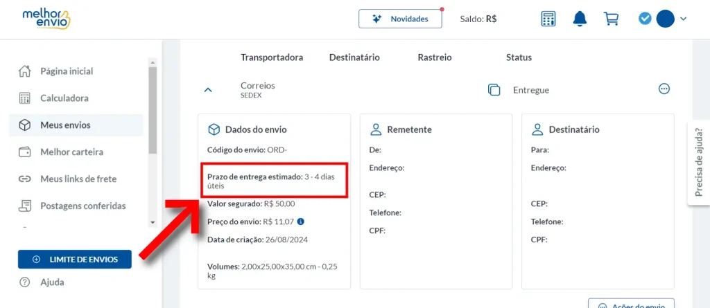 Visualize o prazo de entrega estimado