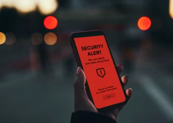 Alerta de segurança em celular sobre o golpe dos Correios, destacando a preocupação com dados e privacidade.