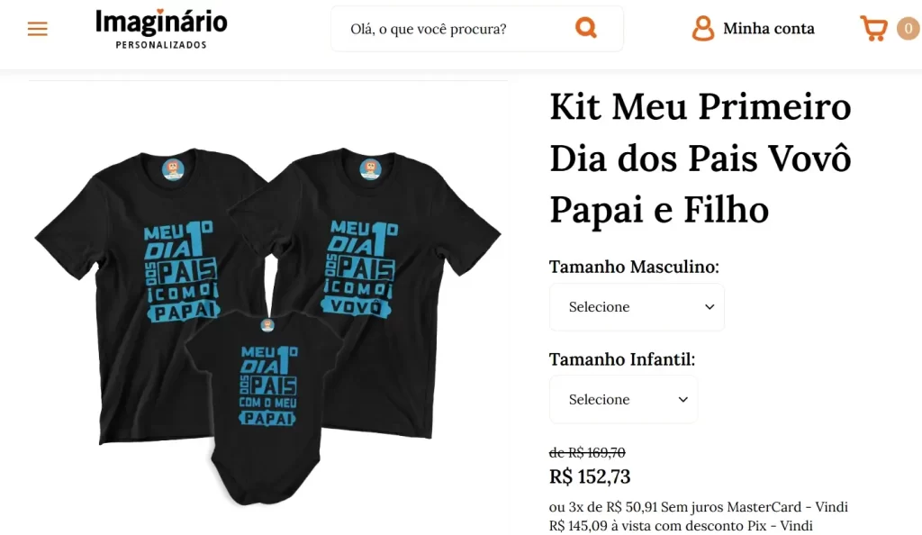Exemplo de kit de camisas com modelos para avô, pai e filho