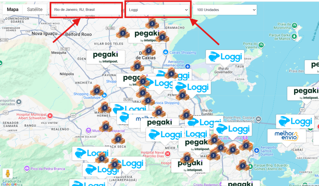 Como encontrar o ponto de coleta Loggi Mais próximo através do mapa https://melhorenvio.com.br/mapa