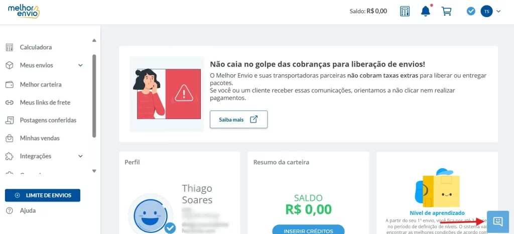 Passo 2- Clique no ícone de chat no canto inferior direito para iniciar a conversa.