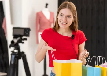 a imagem mostra uma empreendedora vendendo seus produtos utilizando o Youtube Shopping