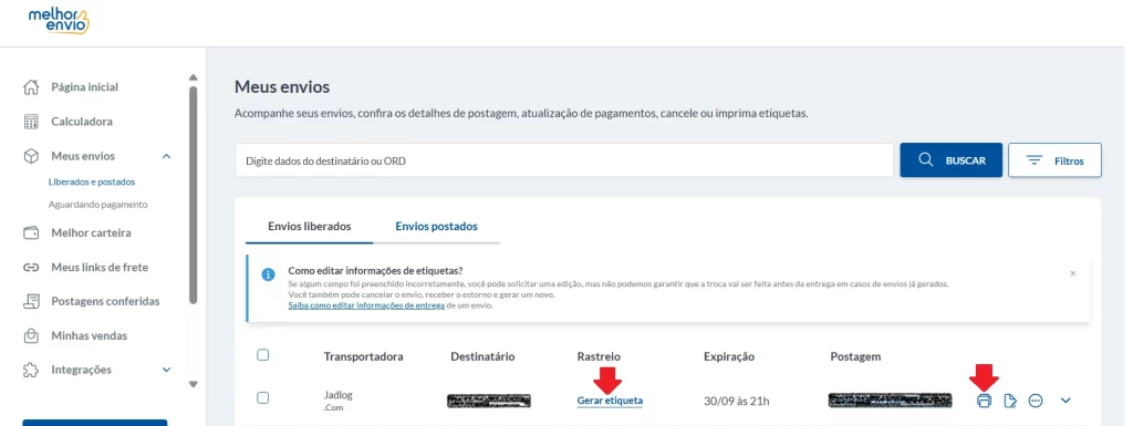 imagem que mostra a área de impressão da declaração de conteúdo eletrônica